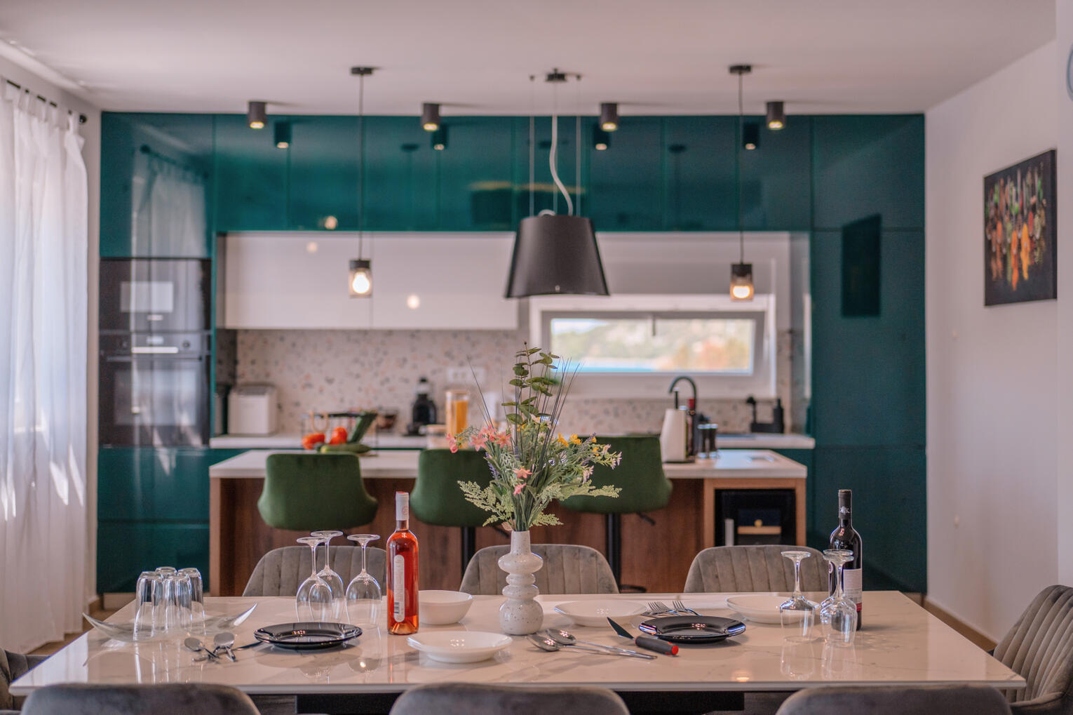 Living room and kitchen island