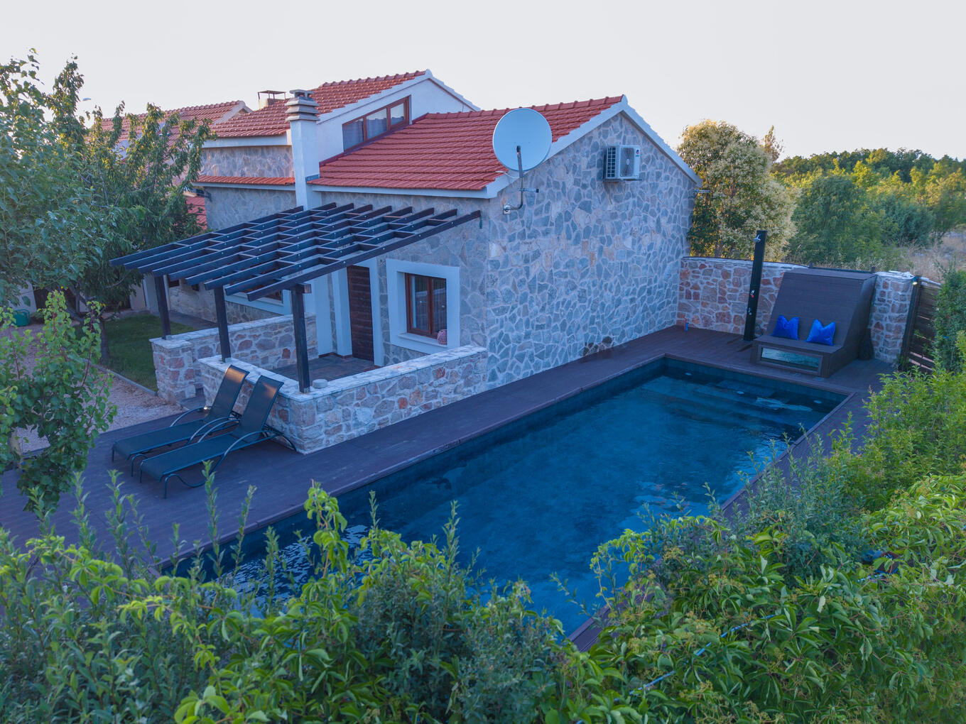 Aerial view of the pool and terrace